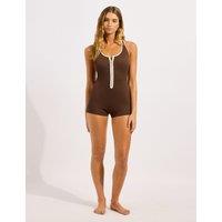Seafolly Beach Bound Zip Up Scoop Neck Swimsuit Chocolate