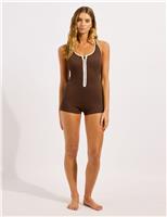 Beach Bound Zip Up Scoop Neck Swimsuit