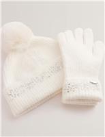 Knitted Rhinestone Hat and Gloves