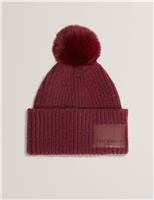 Knitted Faux Fur Pom Beanie Hat