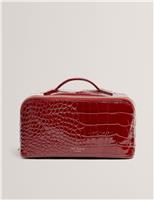 Faux Leather Patent Croc Effect Makeup Bag