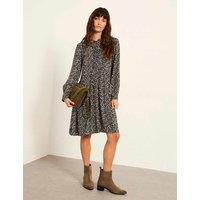 FatFace Print Tie Neck Mini Smock Dress Black Mix