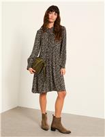 Print Tie Neck Mini Smock Dress