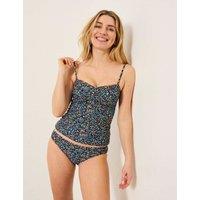 FatFace Floral Padded Bandeau Tankini Top Navy Mix