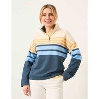FatFace Pure Cotton Striped Funnel Neck Sweatshirt Blue Mix