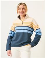 FatFace Pure Cotton Striped Funnel Neck Sweatshirt Blue Mix