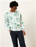FatFace Cotton Rich Floral Crew Neck Sweatshirt Ivory Mix
