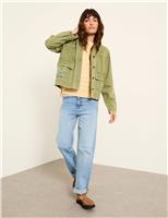 Denim Embroidered Cropped Utility Jacket