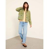FatFace Denim Embroidered Cropped Utility Jacket Khaki Mix