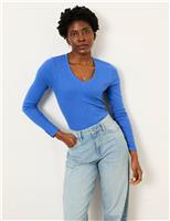 FatFace Cotton Rich V-Neck Top Lilac