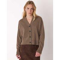 Whistles Pure Cashmere V-Neck Button Front Cardigan Neutral