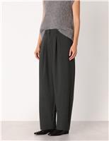 Wool Blend Pleat Front Barrel Leg Trousers
