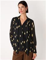 Abstract Spot Tie Neck Blouse
