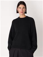 Whistles Wool Blend Textured Crew Neck Jumper Black