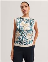 Ted Baker Floral Crew Neck Woven Front Vest Top Cream Mix