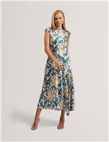 Satin Floral Midi Tea Dress