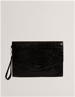 Patent Faux Leather Croc Effect Clutch Bag