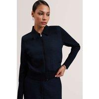 Ted Baker Metallic Collared Zip Up Cardigan Navy