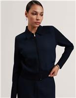 Metallic Collared Zip Up Cardigan