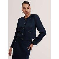 Ted Baker Boucl Collarless Cropped Tailored Jacket Navy