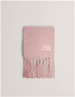 Textured Blanket Fringed Scarf with Wool