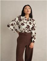 HOBBS Floral Crew Neck Button Detail Blouse Brown Mix