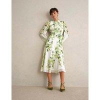 HOBBS Silk Floral Knee Length Shift Dress White Mix