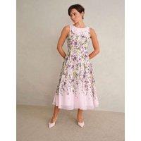 HOBBS Floral Round Neck Knee Length Skater Dress Pink Mix