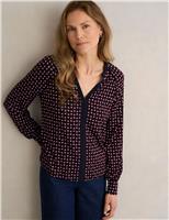 HOBBS Geometric V-Neck Blouse Blue Mix