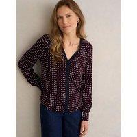 HOBBS Geometric V-Neck Blouse Blue Mix