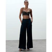 Bluebella Satin Elasticated Waist Wide Leg Trousers Black