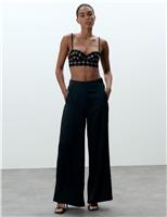 Satin Elasticated Waist Wide Leg Trousers