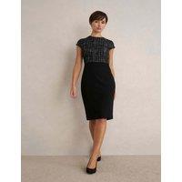 HOBBS Textured Round Neck Mini Tailored Dress Black