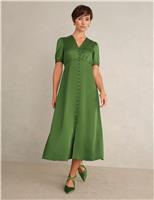 HOBBS Satin V-Neck Midi Skater Dress Green