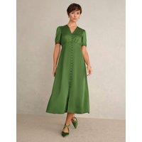 HOBBS Satin V-Neck Midi Skater Dress Green