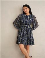 Chiffon Floral Tie Waist Shift Dress