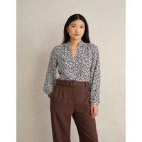 HOBBS Geometric V-Neck Blouse Cream Mix