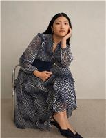 Polka Dot Ruffle Knee Length Wrap Dress