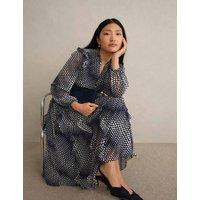 HOBBS Polka Dot Ruffle Knee Length Wrap Dress Cream