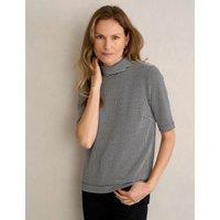 HOBBS Cotton Blend Polka Dot High Neck Top Blue