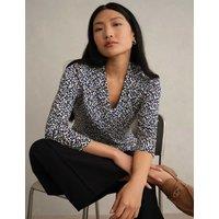 HOBBS Printed V-Neck Top Blue Mix