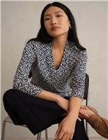 HOBBS Printed V-Neck Top Blue Mix