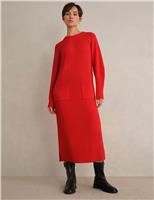 HOBBS Merino Wool Rich Knitted Midi Jumper Dress Red Mix