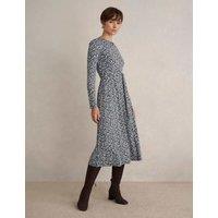 HOBBS Jersey Geometric Midi Skater Dress Blue Mix