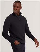 Ted Baker Waffle Funnel Neck Half Zip Sweatshirt Navy