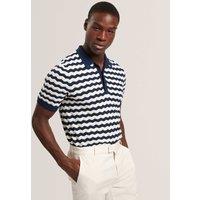 Ted Baker Wool Blend Striped Polo Shirt with Silk Navy Mix