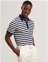 Ted Baker Wool Blend Striped Polo Shirt with Silk Navy Mix