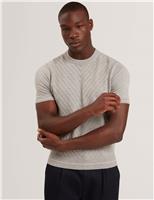 Ted Baker Cotton Rich Knitted T-Shirt with Wool Light Grey