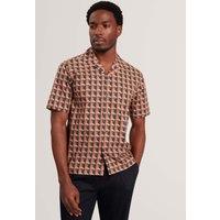 Ted Baker Pure Cotton Geometric Print Shirt Red Mix