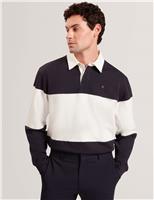 Ted Baker Pure Cotton Striped Rugby Shirt Navy